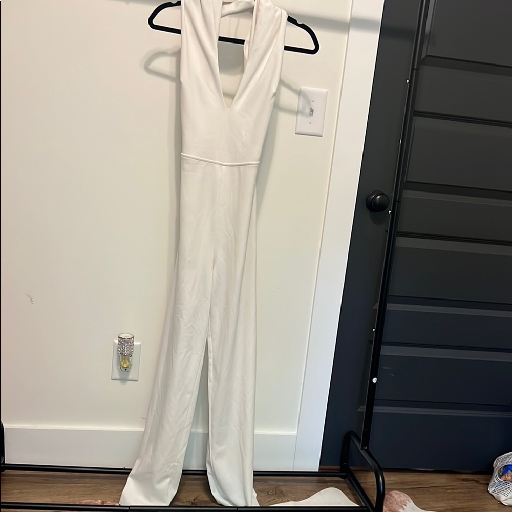 Lulu's White V-Neck Halter Jumpsuit